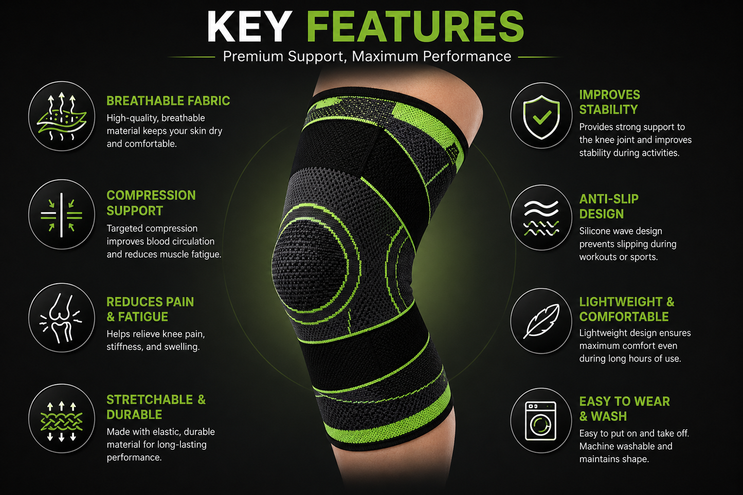 Knee Compression Sleeve for Sports, Workout & Pain Relief